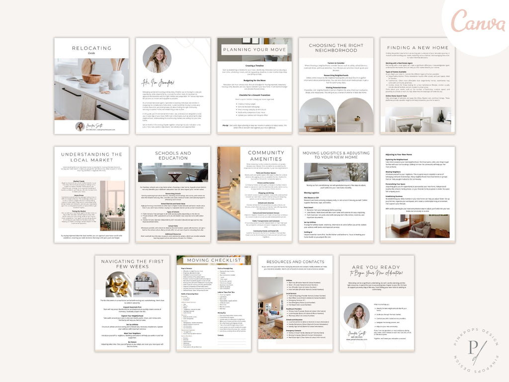 Minimal Relocating Guide template offering tips and assistance for homebuyers relocating.