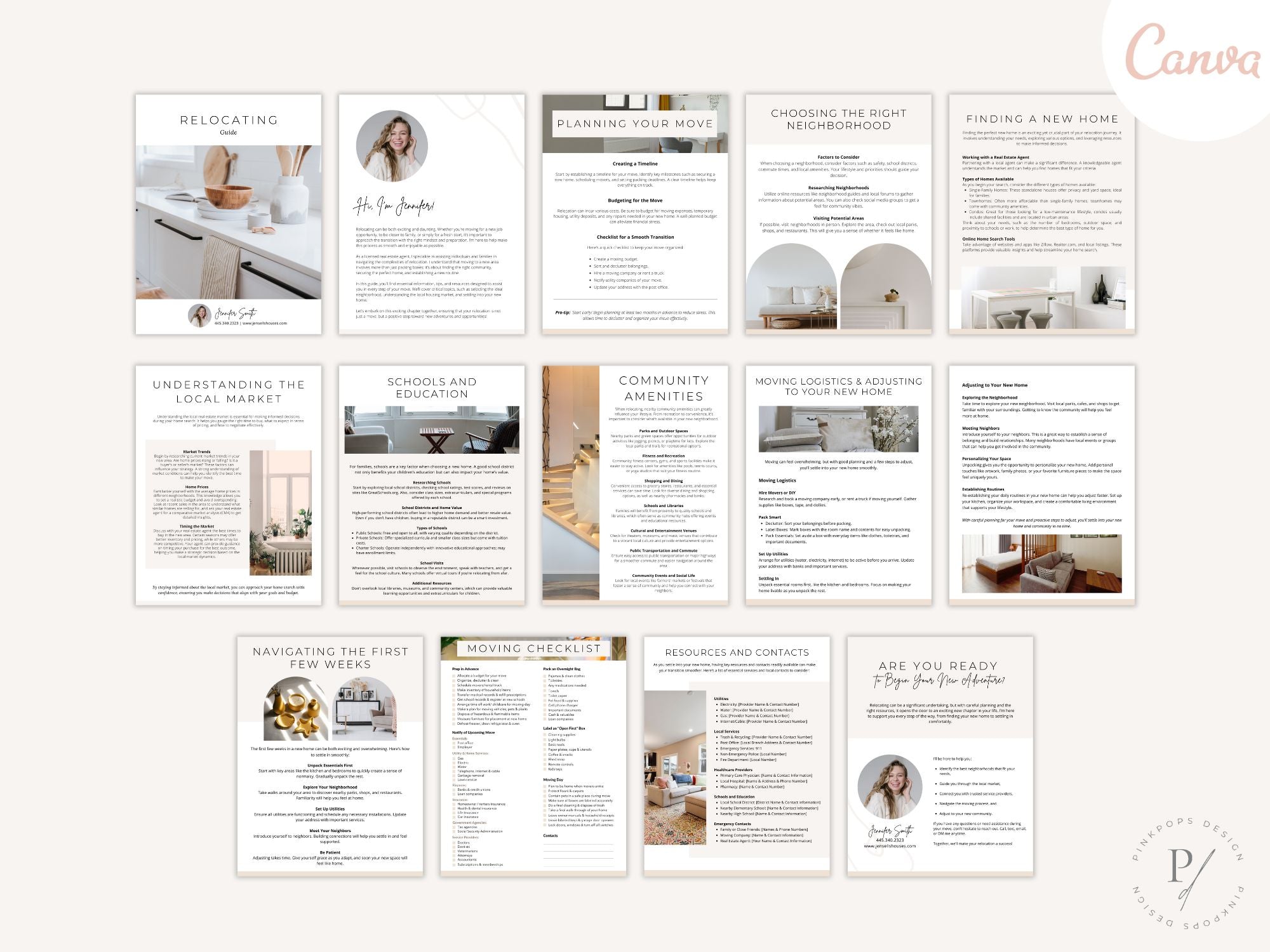 Minimal Relocating Guide template offering tips and assistance for homebuyers relocating.