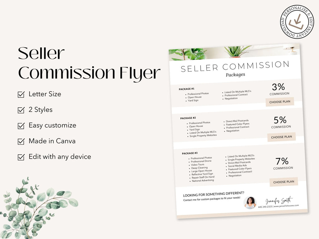 Seller Commission Flyer - Professional flyer highlighting competitive seller commission rates for real estate marketing.