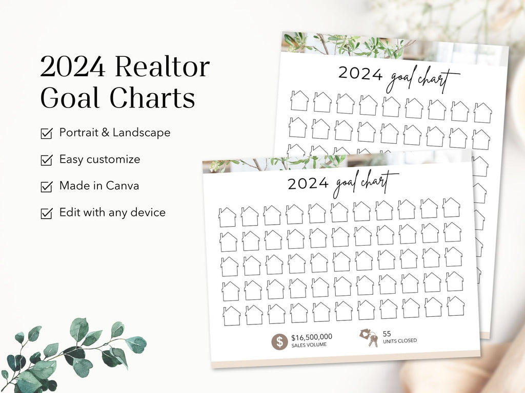Real Estate 2024 Realtor Goal Chart - Comprehensive chart for goal setting and tracking, providing a motivational and practical tool for achieving real estate milestones in the year 2024.