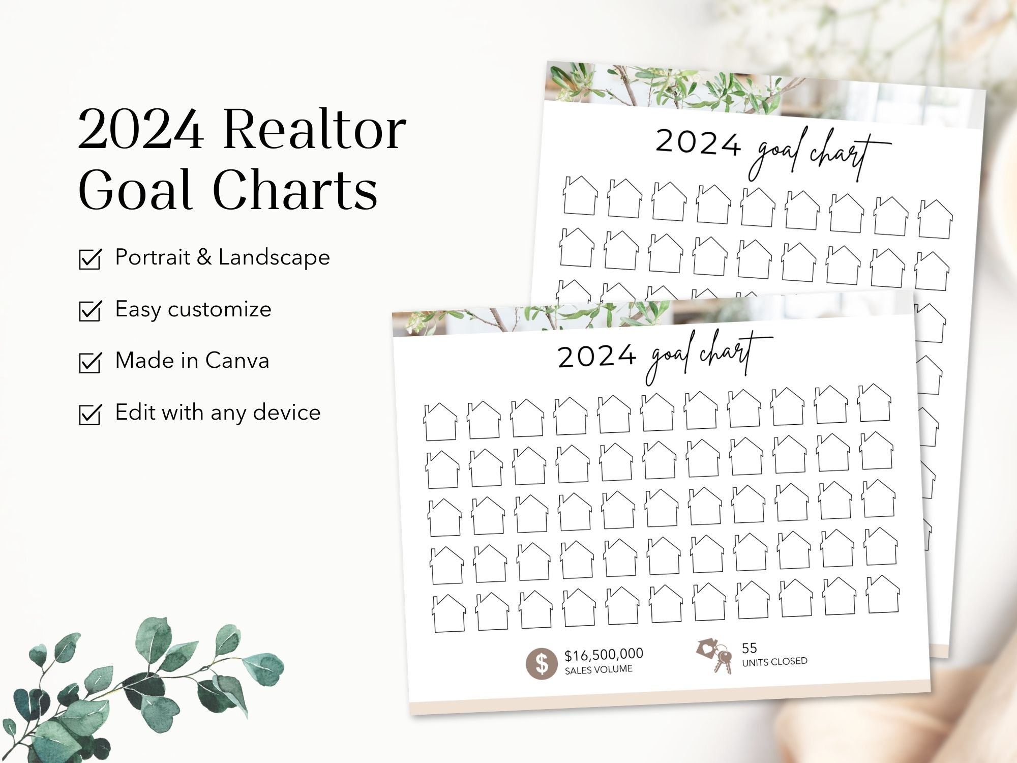 Real Estate 2024 Realtor Goal Chart - Comprehensive chart for goal setting and tracking, providing a motivational and practical tool for achieving real estate milestones in the year 2024.