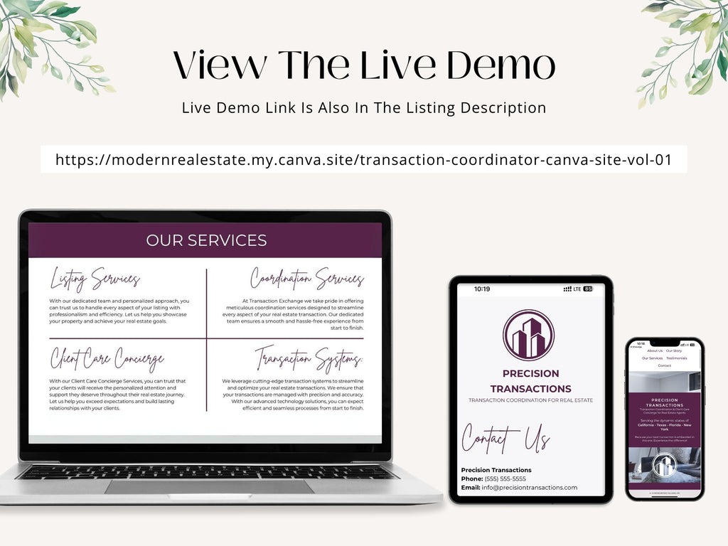  Transaction Coordinator Canva Site Vol 01- Professional template for managing real estate  transactions.