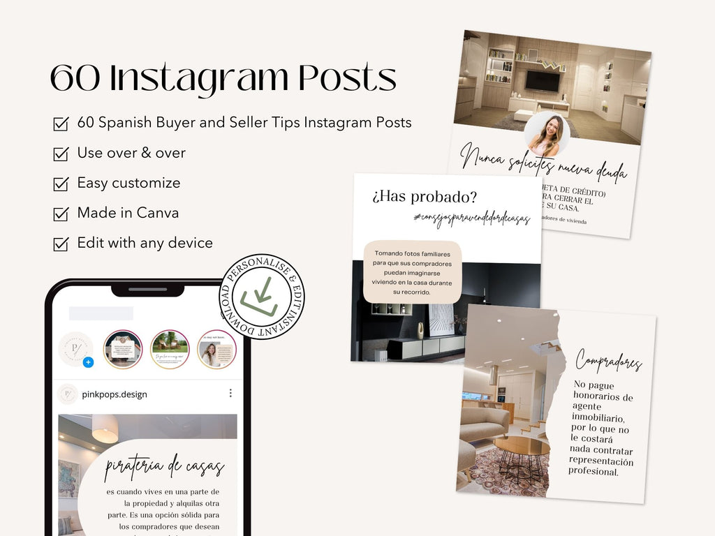  Spanish Buyer and Seller Tips Instagram Posts- Real estate tips templates for  Spanish-speaking clients.