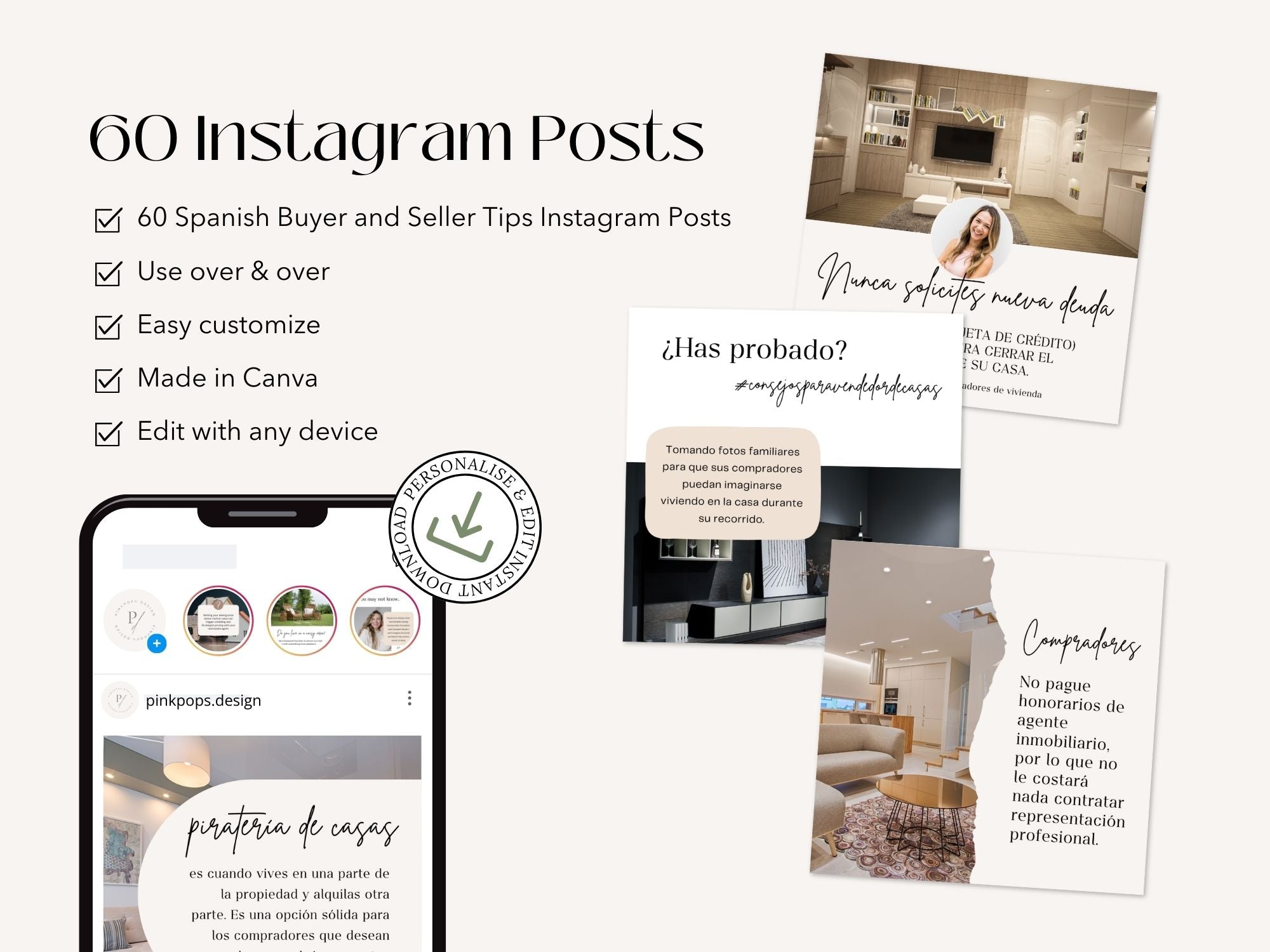  Spanish Buyer and Seller Tips Instagram Posts- Real estate tips templates for  Spanish-speaking clients.