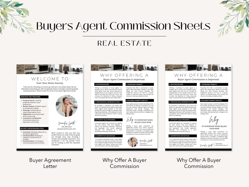 Buyers Agent Commission Sheets Vol 01 - Comprehensive documents including buyer
agreement, commission explanations, and compensation packages.