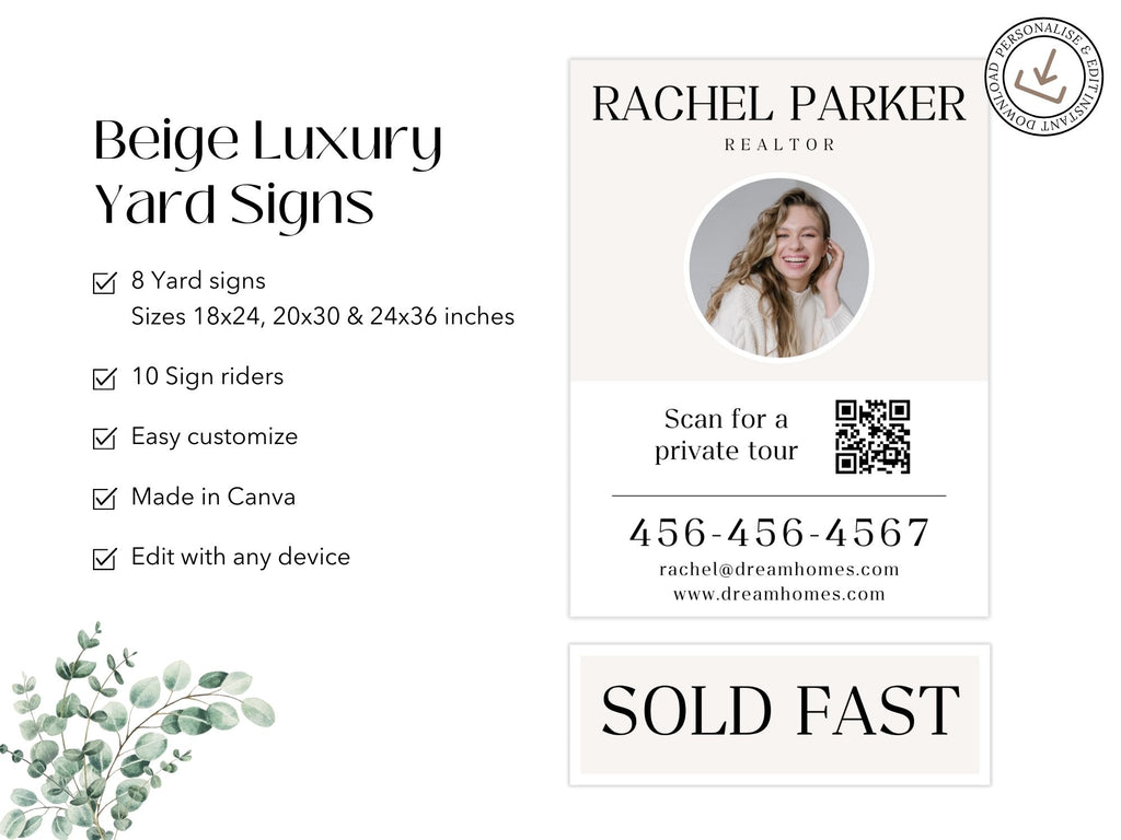 Beige Luxury Yard Signs - Sophisticated yard signs designed for premium real estate listings.