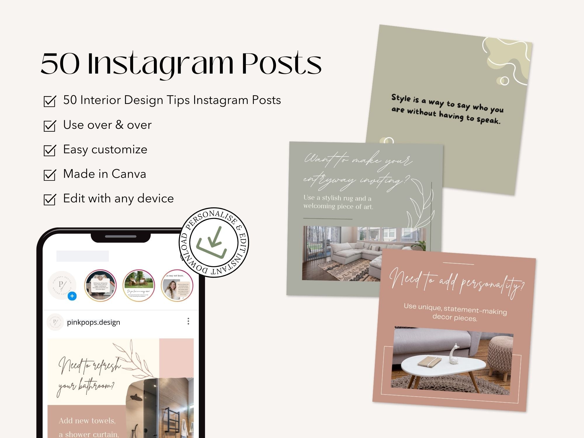 50 Interior Design Tips Instagram Posts Vol 01 - Stylish templates offering valuable interior design advice.