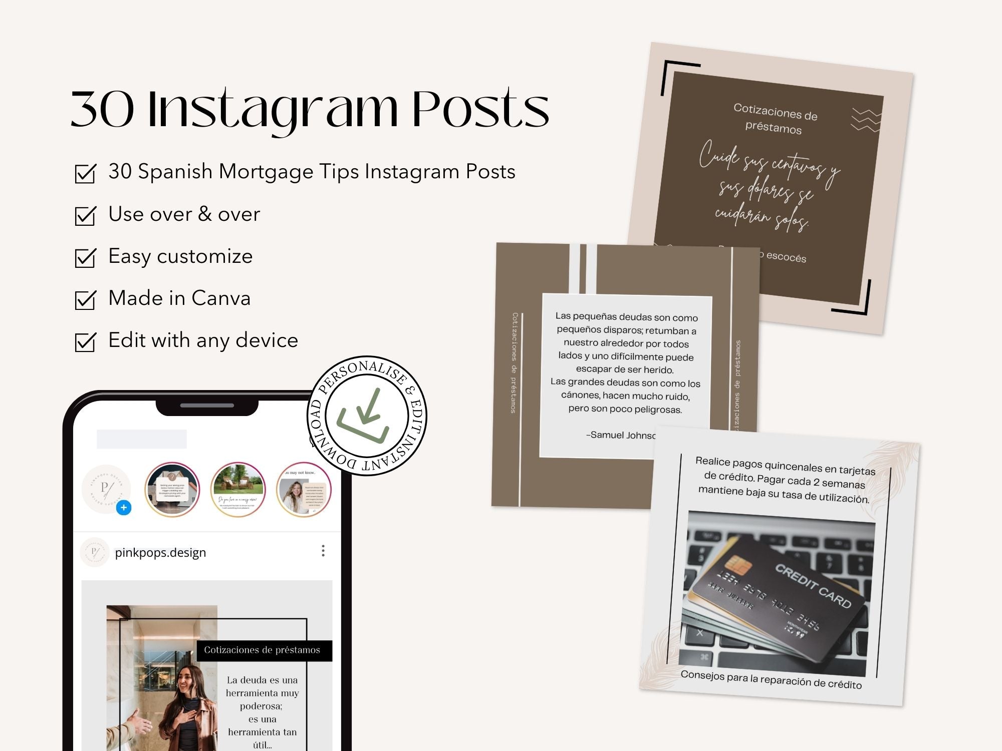 Spanish Mortgage Tips Instagram Posts Vol 01- Essential mortgage advice templates for  Spanish-speaking clients.