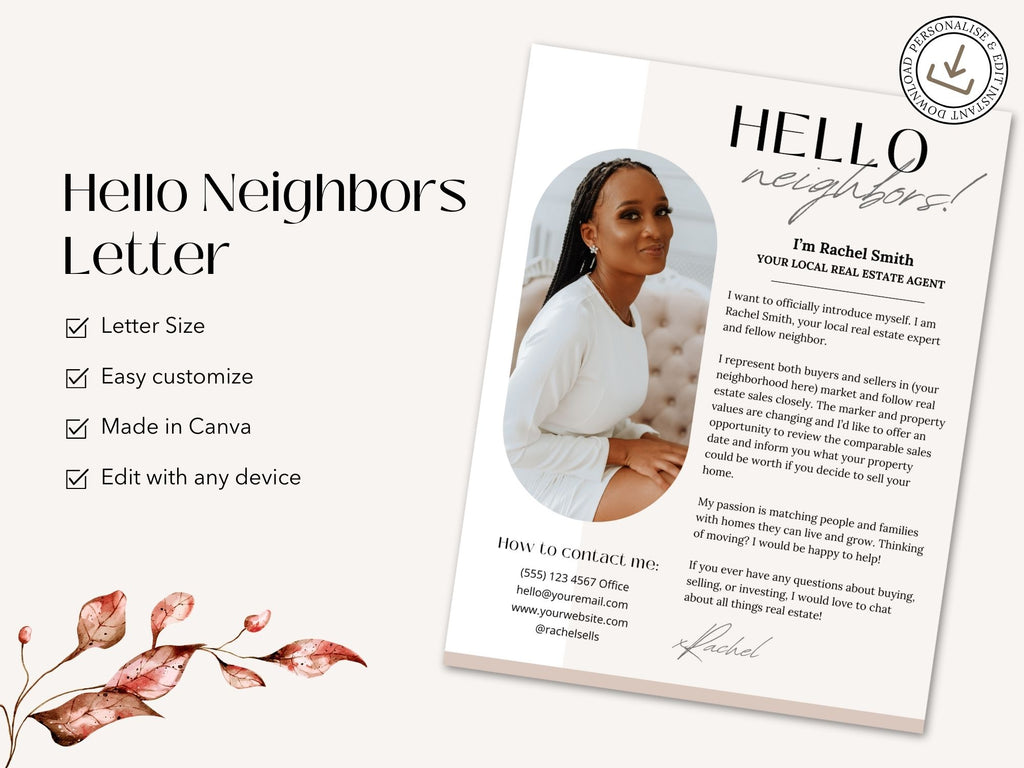 Hello Neighbors Real Estate Letter Vol 01 - Personalized letter crafted for community rapport building, showcasing real estate expertise and nurturing relationships within the neighborhood.