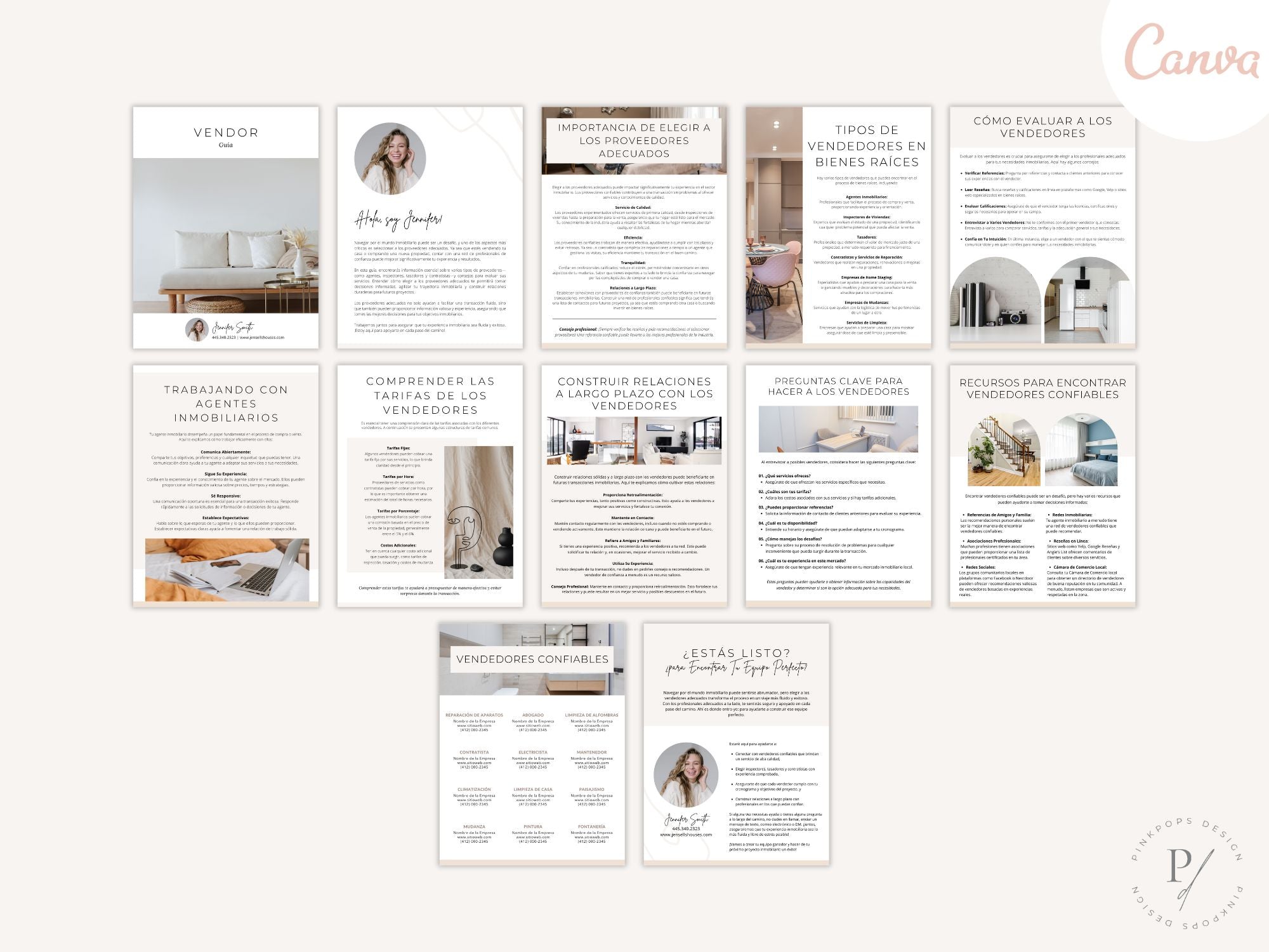 Spanish Minimal Vendor Guide showcasing trusted vendors for real estate clients.