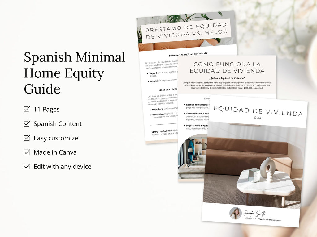 Minimal Spanish home equity guide with essential information for homeowners.
