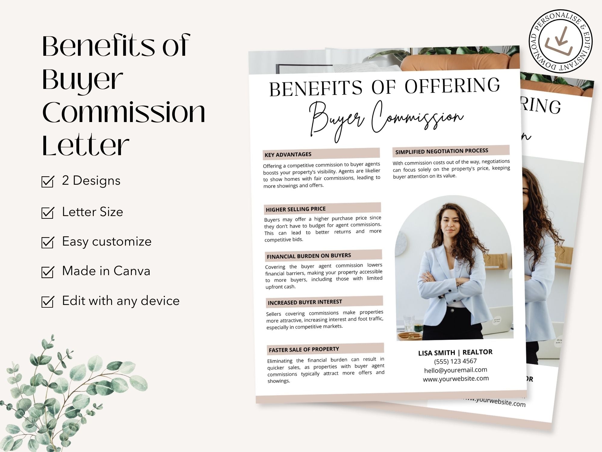 Benefits of Buyer Commission Letter template explaining advantages of offering buyer's agent
commission.