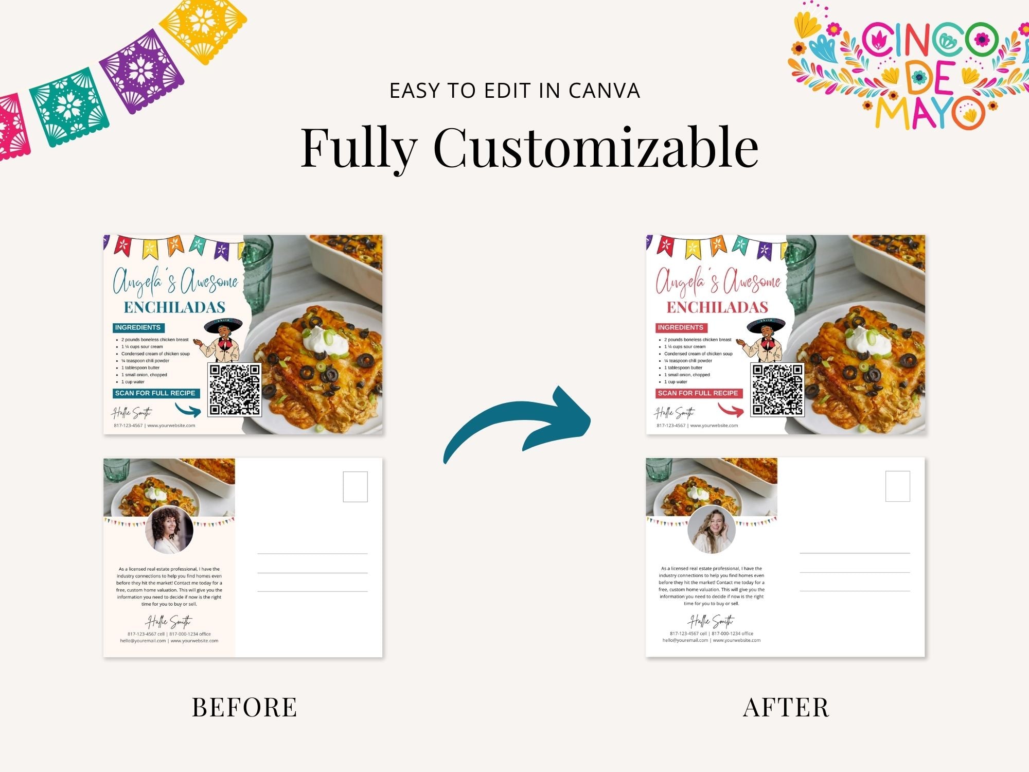 Cinco De Mayo Real Estate Recipe Postcards - Add flavor to your marketing with delicious recipes and vibrant designs.