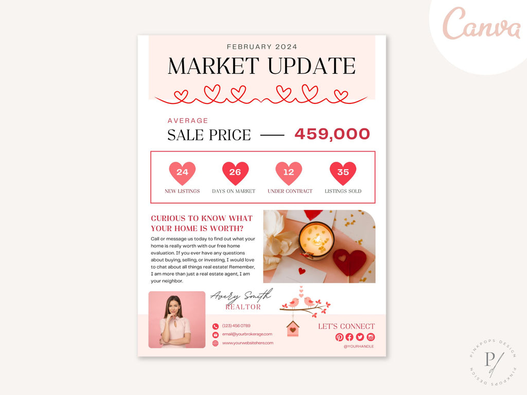 Valentine Market Update Flyer - Professionally designed real estate flyer with Valentine's charm for effective client communication.