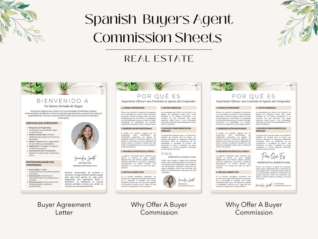 Spanish Buyer Agent Commission Sheets Vol 01 - Real estate commission and representation
sheets in Spanish for agents and clients.