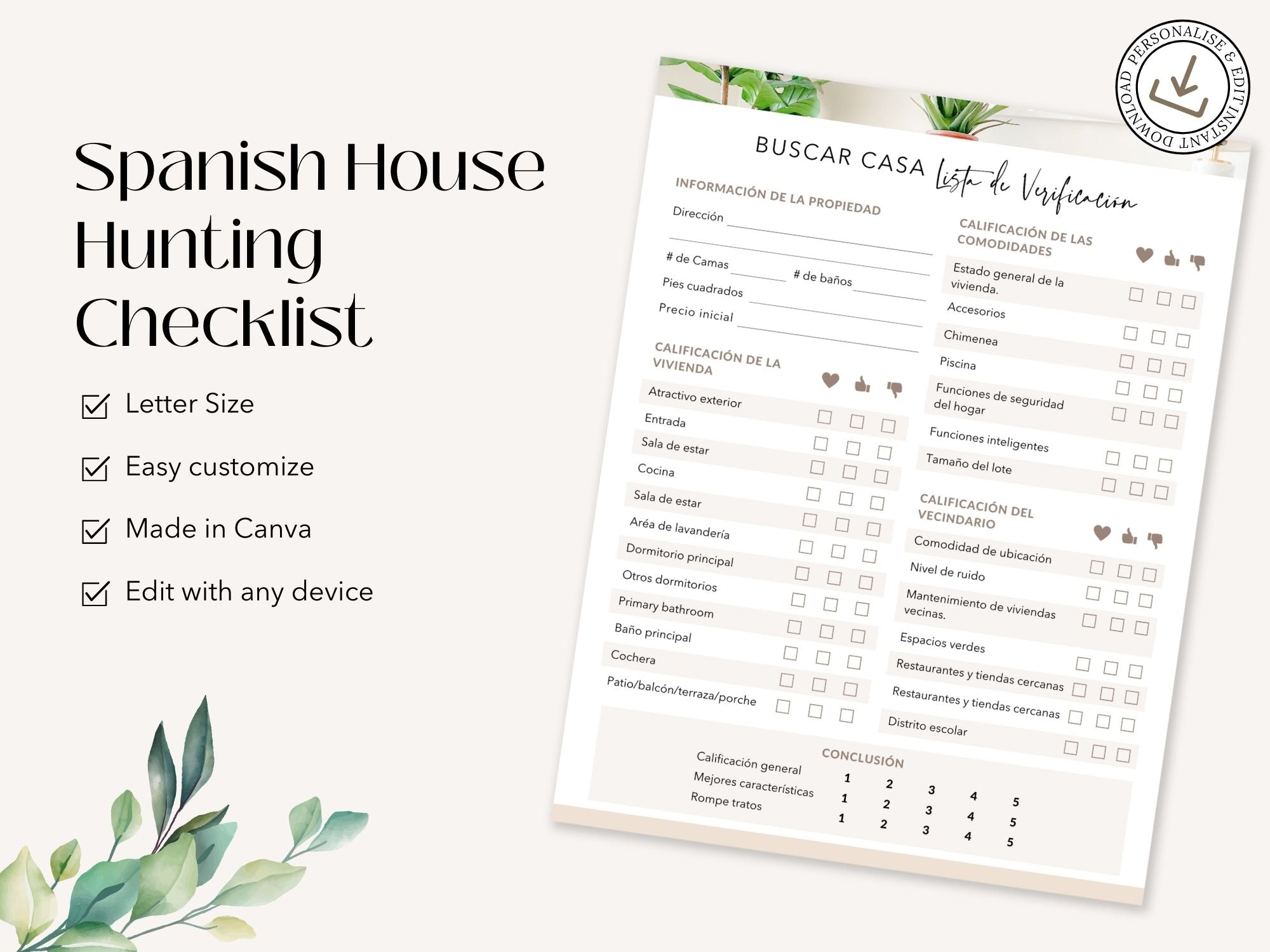 Spanish House Hunting Checklist- Comprehensive guide for Spanish-speaking clients.