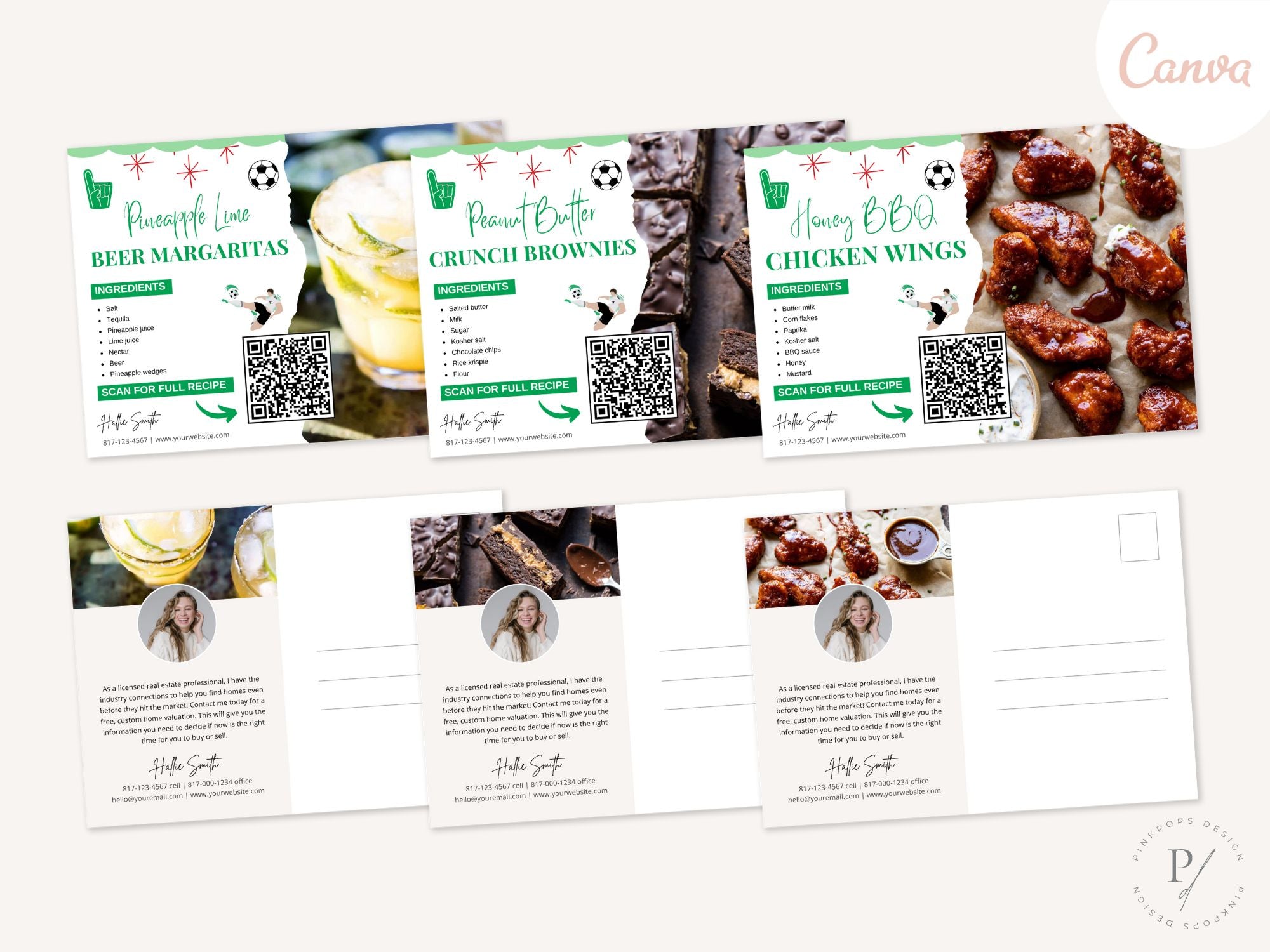 Football Season Real Estate Recipe Postcards - Themed postcards with delicious recipes and real estate tips.