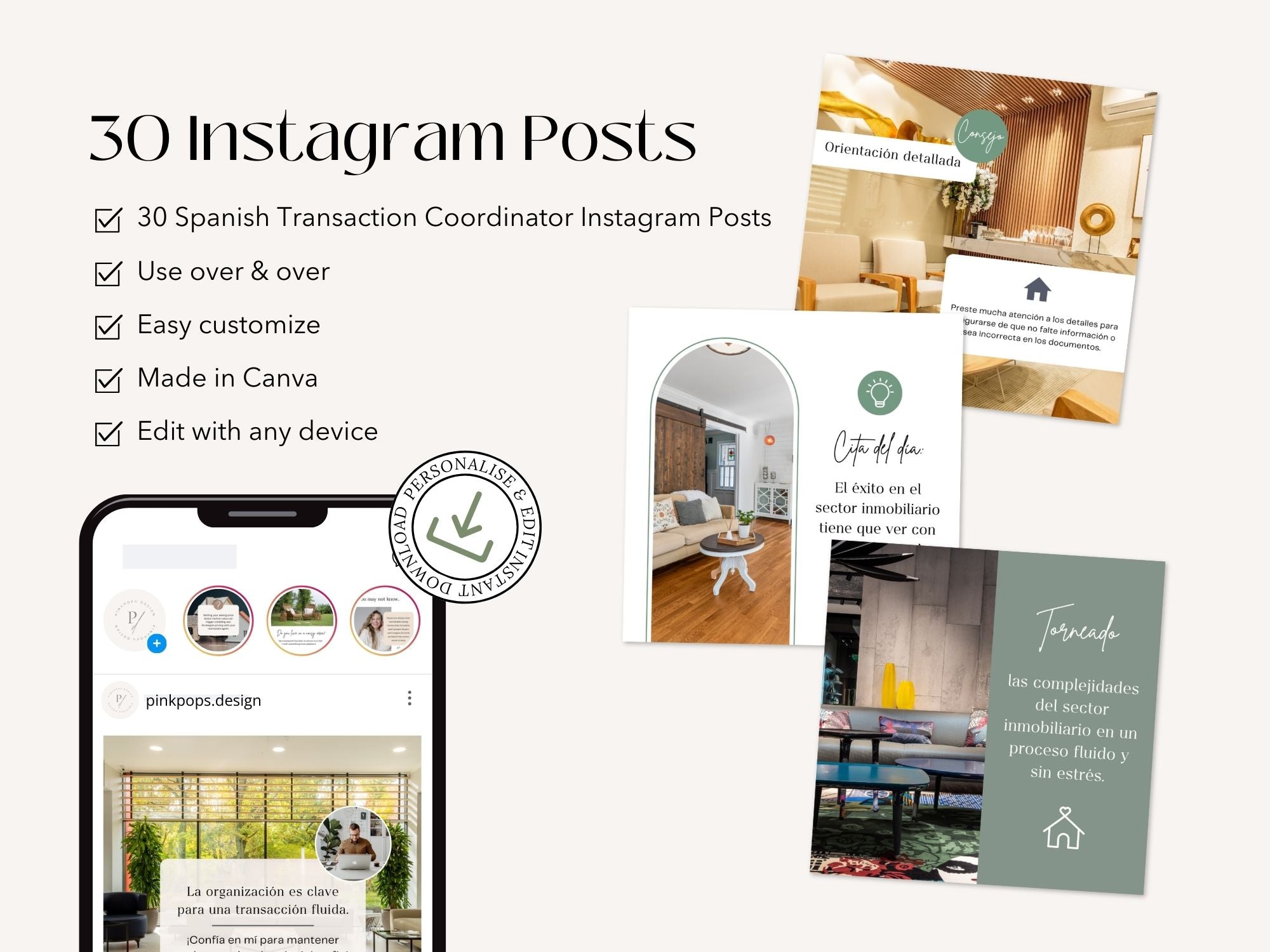  Spanish Transaction Coordinator Instagram Posts- Essential transaction tips templates for  Spanish-speaking clients.