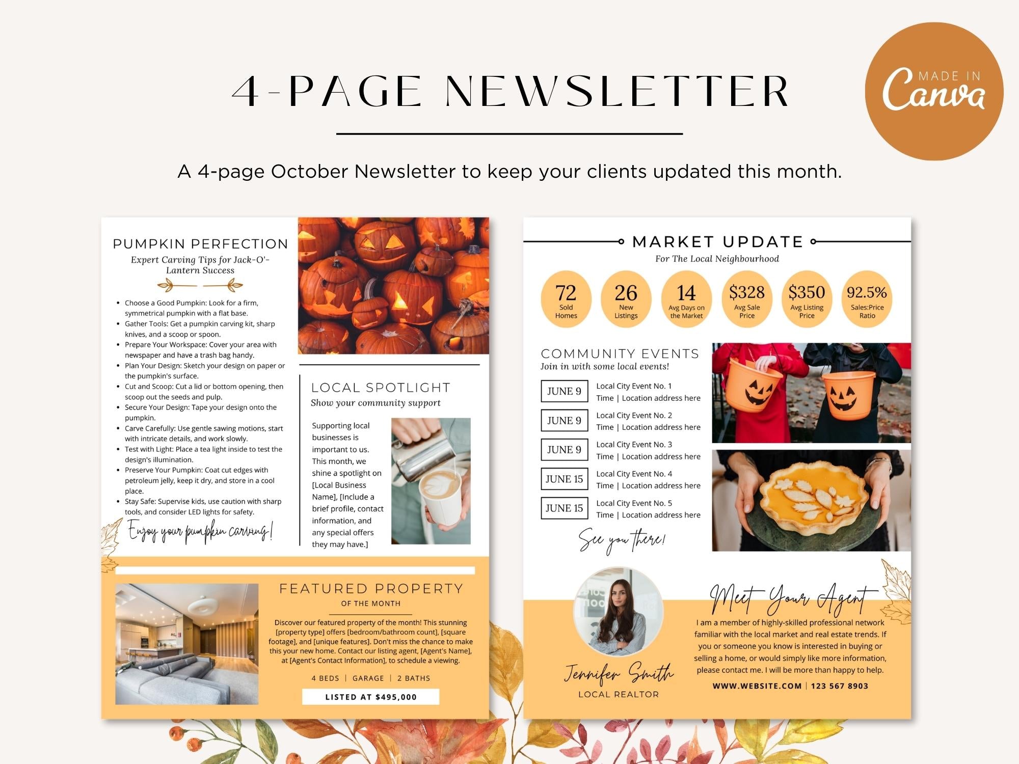 Real Estate Minimal October Newsletter 2023 - Clean and concise newsletter template for simplifying October communications, delivering important updates, expressing seasonal greetings, and maintaining a professional connection with your real estate audience.