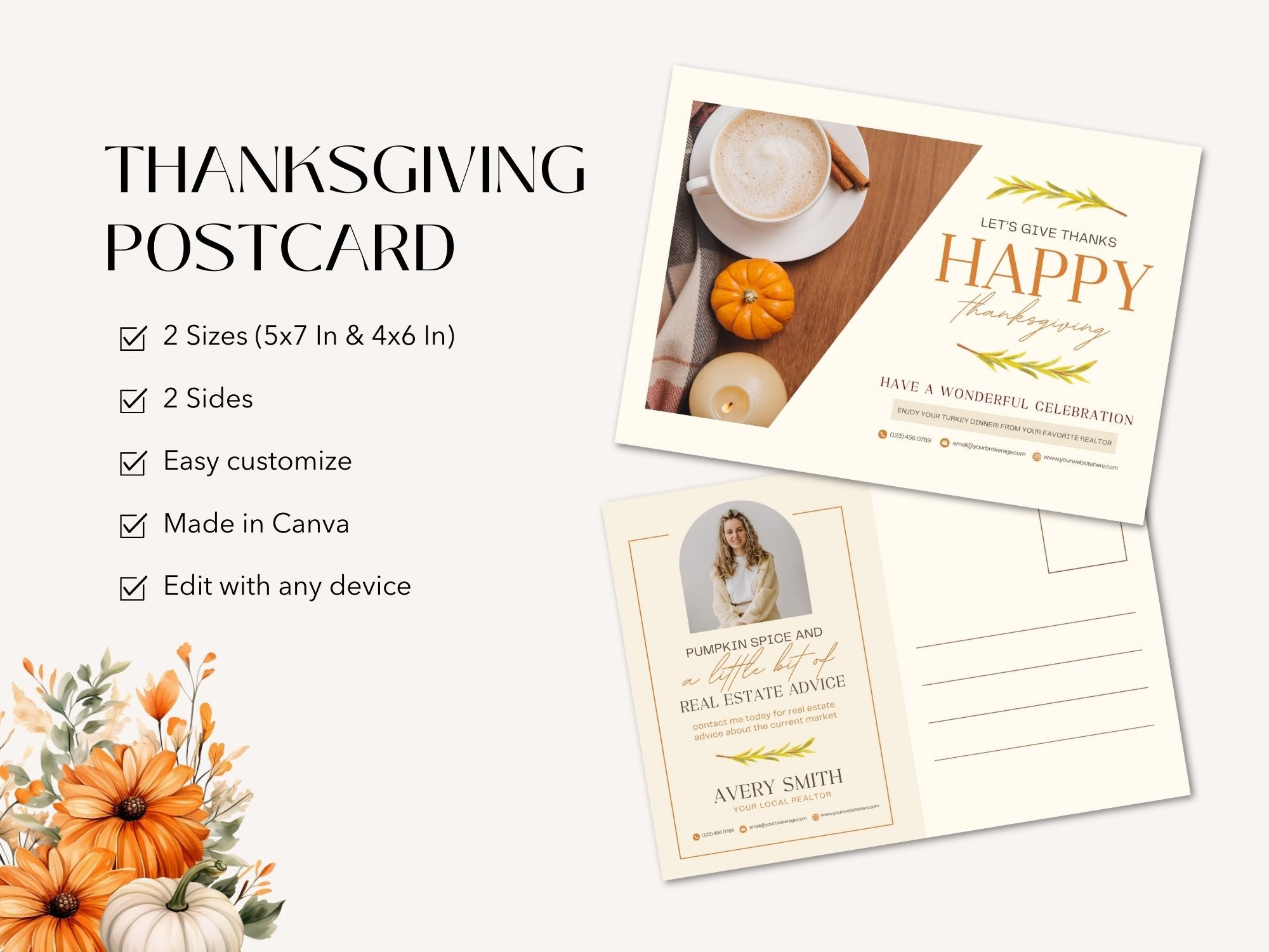 Real Estate Thanksgiving Postcard Vol 01 - Beautifully crafted postcard for expressing gratitude and conveying warm wishes during the Thanksgiving holiday season