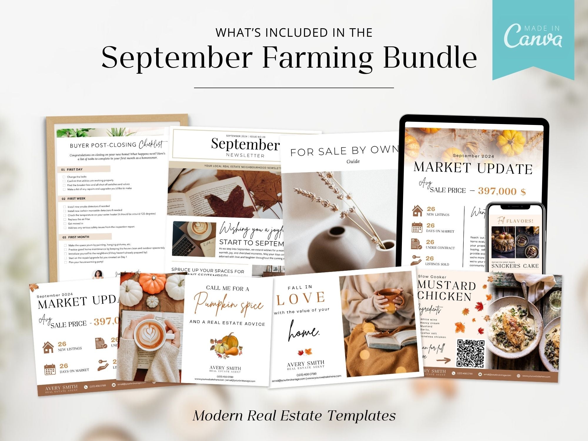 September Real Estate Farming Bundle featuring postcards, newsletters, and marketing materials for effective realtor farming.