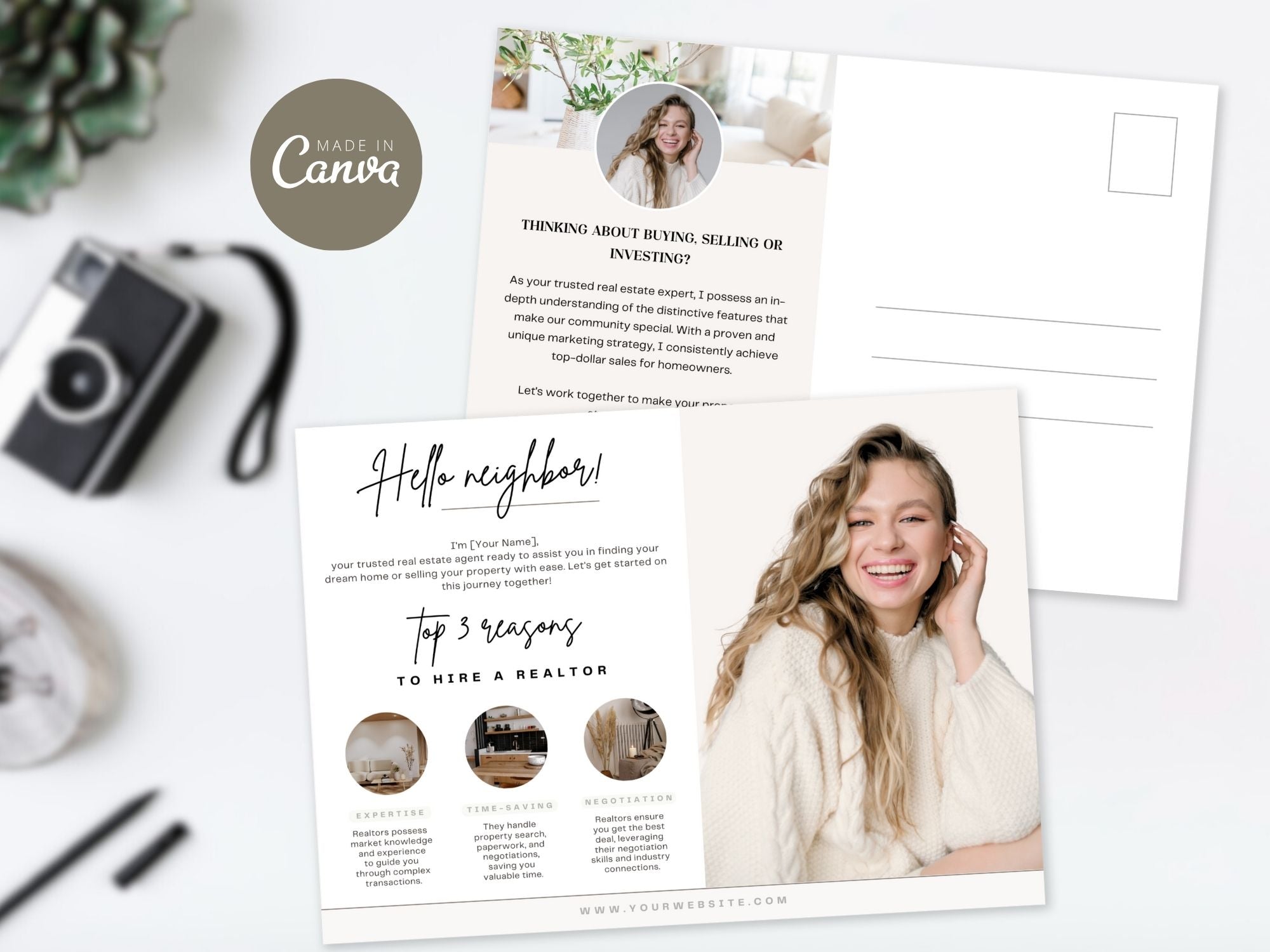 Work With Realtor Bundle - Essential marketing tools for realtors including postcard, flyer, and textable.