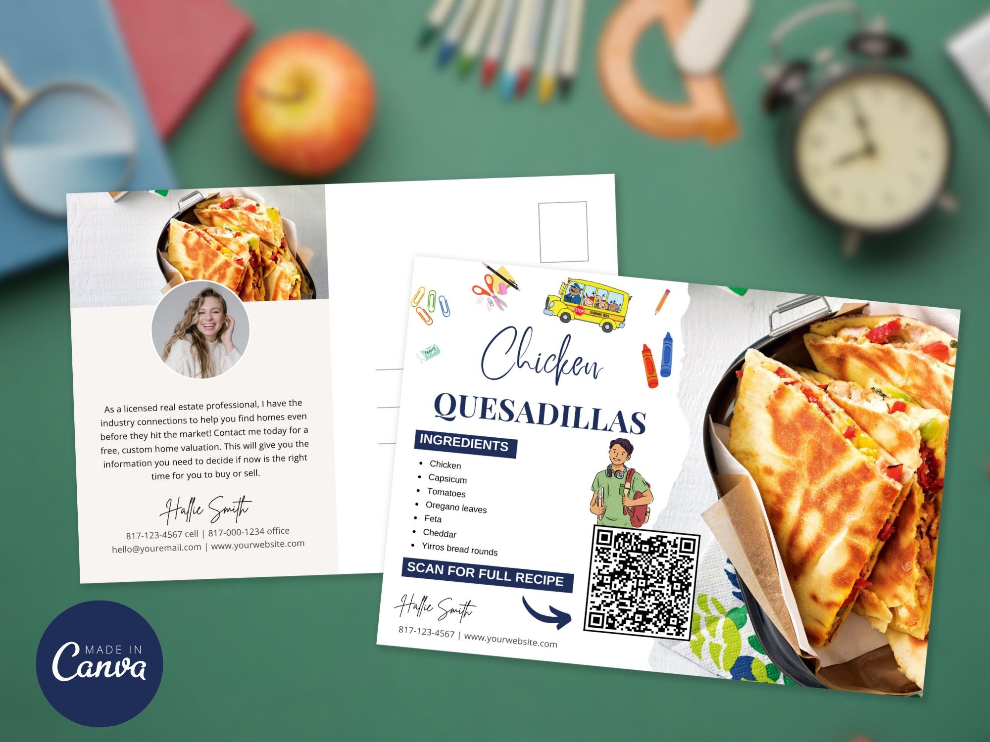 Back to School Real Estate Recipe Postcards - Themed postcards with delicious recipes and real estate tips for the new school year.