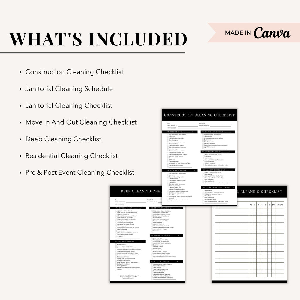 Black Cleaning Services Checklists Bundle