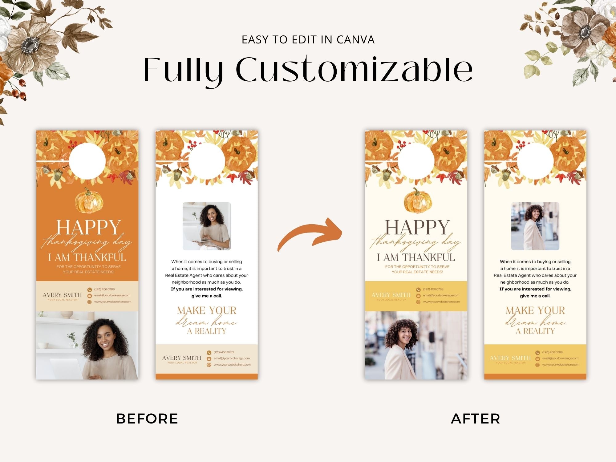 Real Estate Thanksgiving Door Hanger Vol 02 - Eye-catching door hanger for connecting with neighbors and clients, combining festive design with a touch of gratitude during the Thanksgiving holiday season.