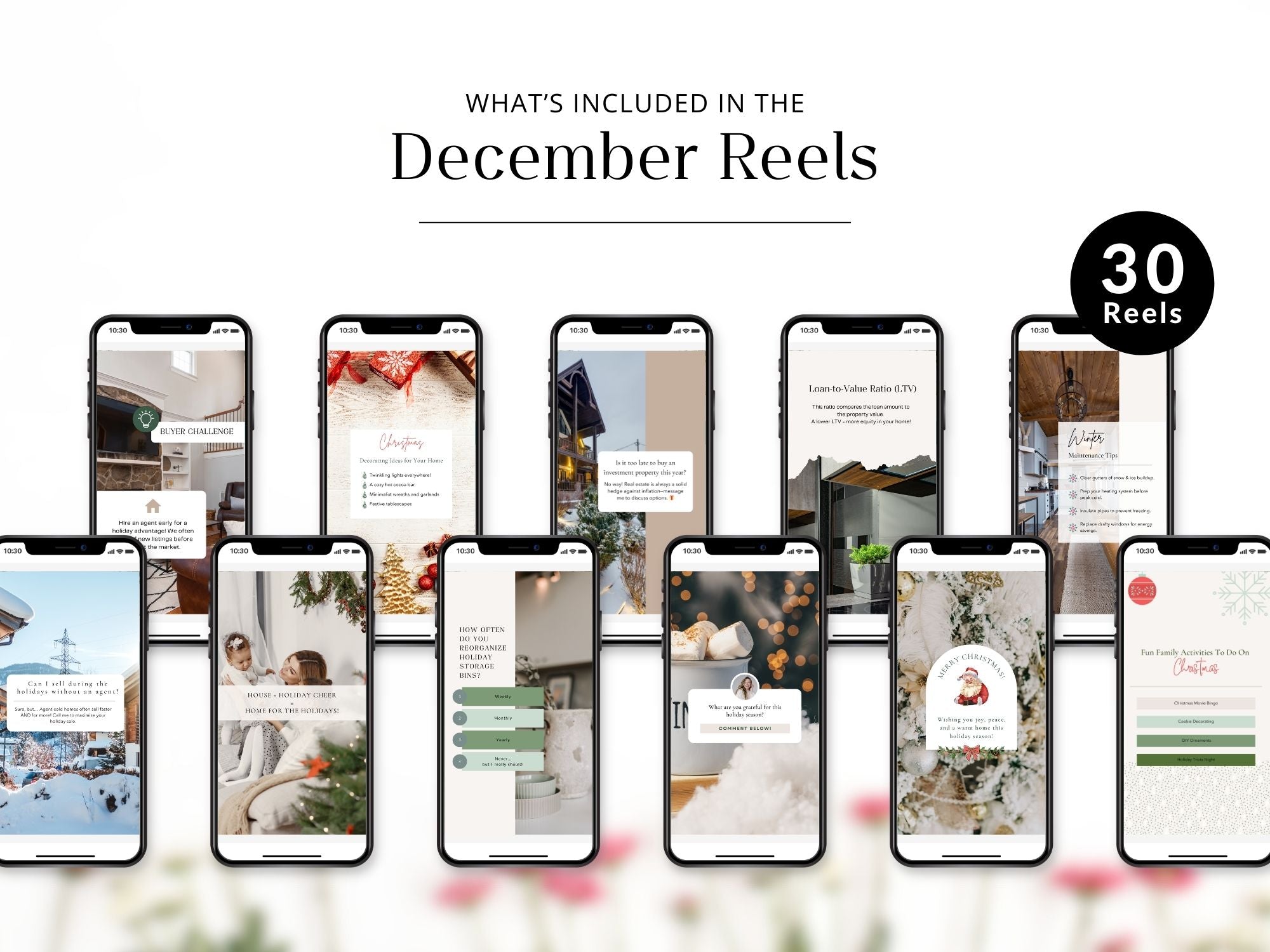 December 2024 holiday-themed real estate reels for social media marketing.