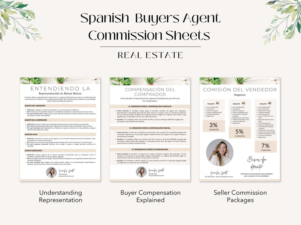 Spanish Buyer Agent Commission Sheets Vol 01 - Real estate commission and representation
sheets in Spanish for agents and clients.