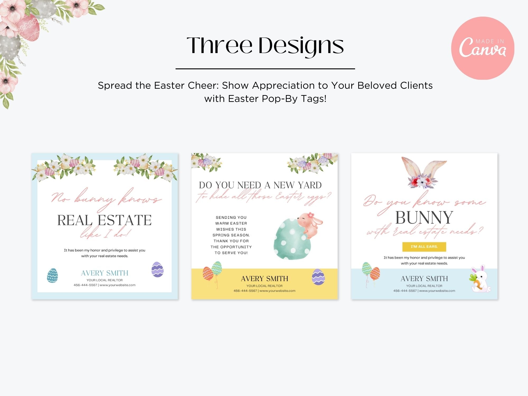 Easter Pop By Tags Bundle - Vibrant and festive pop-by tags for personalized real estate marketing during the Easter season.