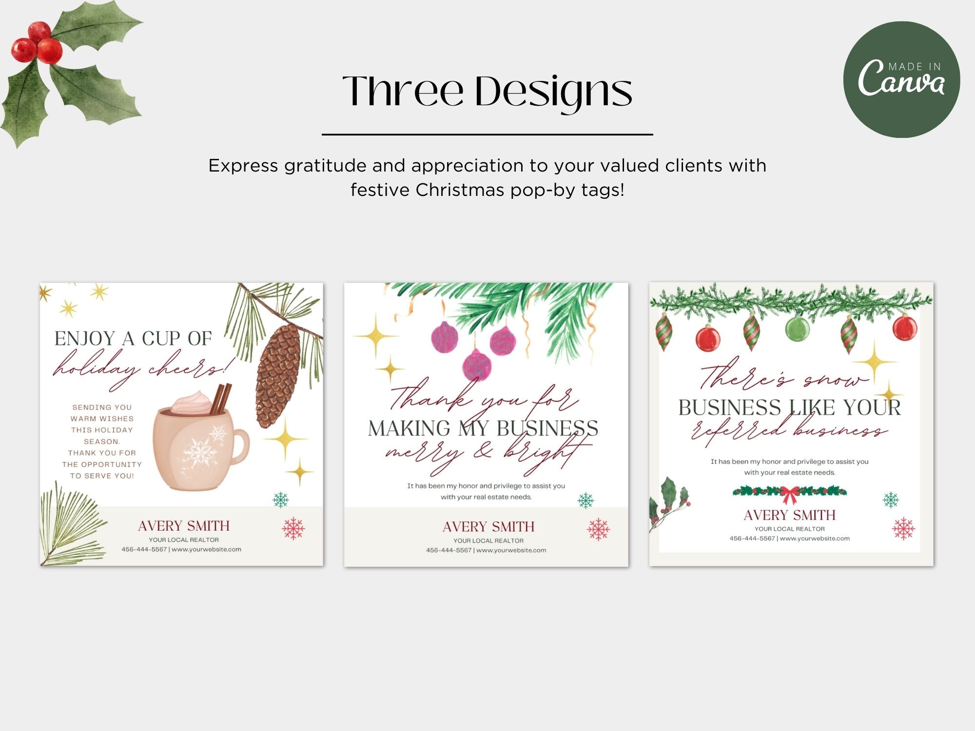 Real Estate Christmas Pop By Tags Bundle - SQUARE - Festive Client Appreciation Tags for the Holiday Season