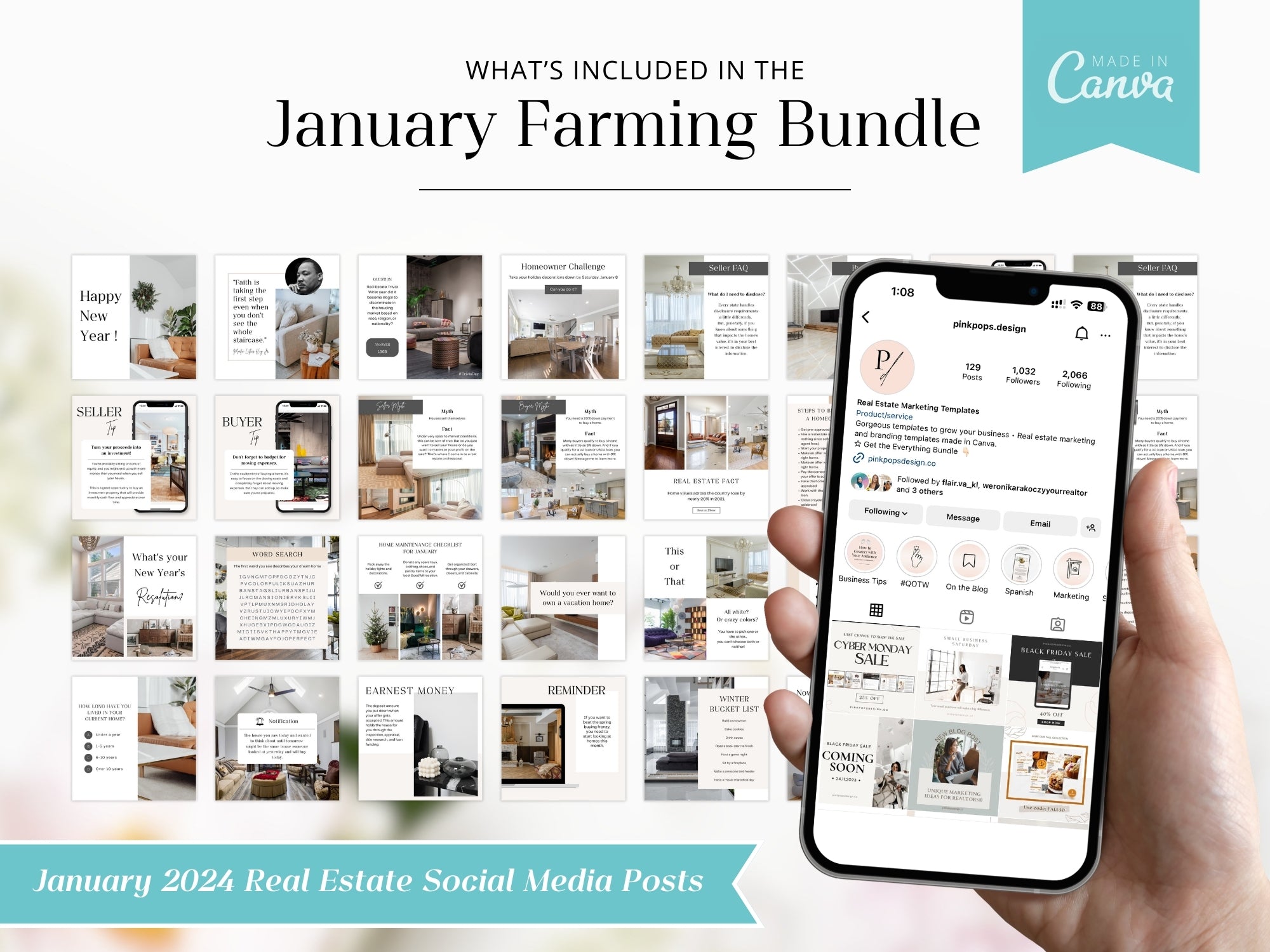 January Farming Bundle - Comprehensive real estate marketing materials for effective neighborhood farming in January.