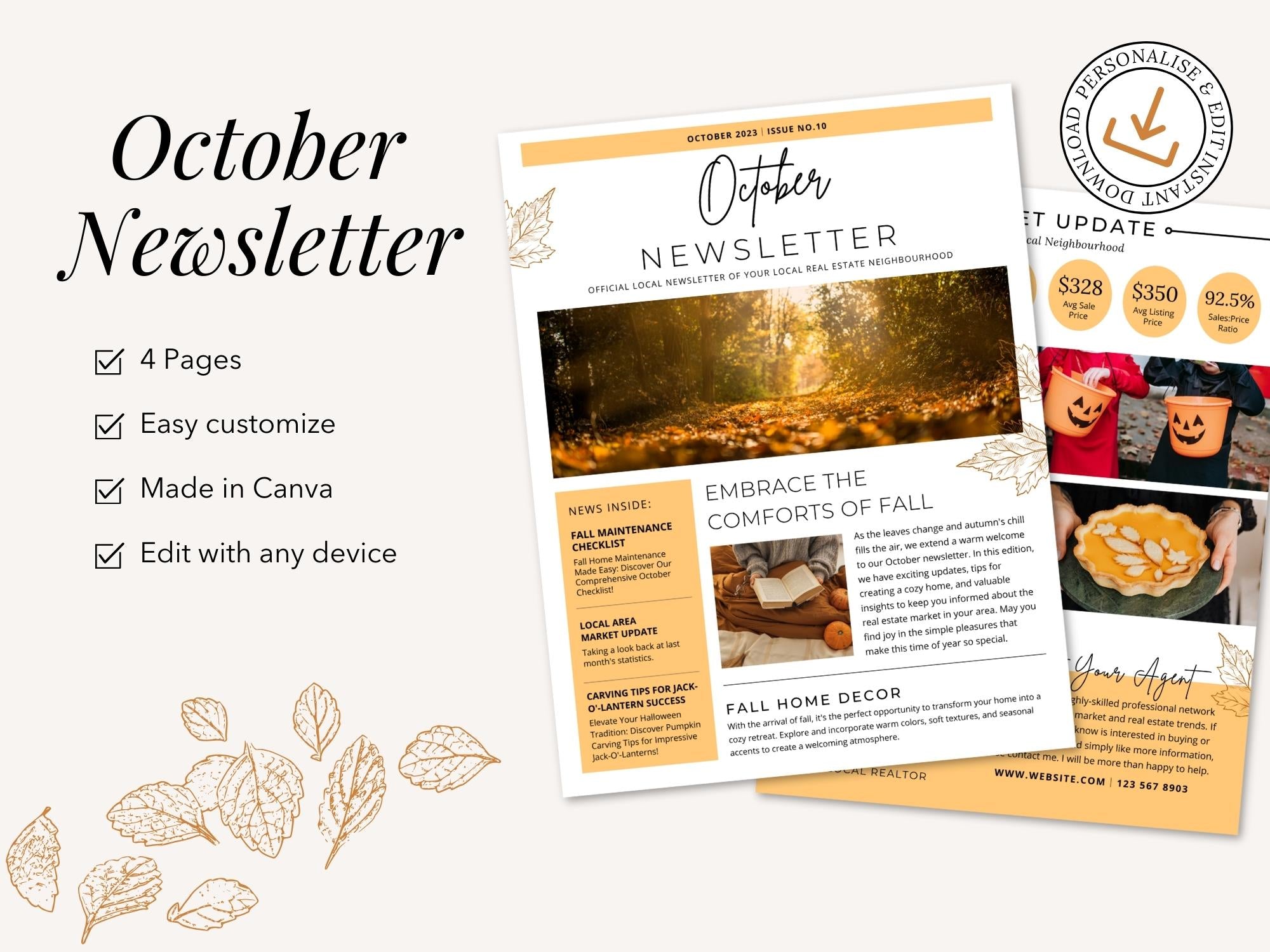 Real Estate Minimal October Newsletter 2023 - Clean and concise newsletter template for simplifying October communications, delivering important updates, expressing seasonal greetings, and maintaining a professional connection with your real estate audience.