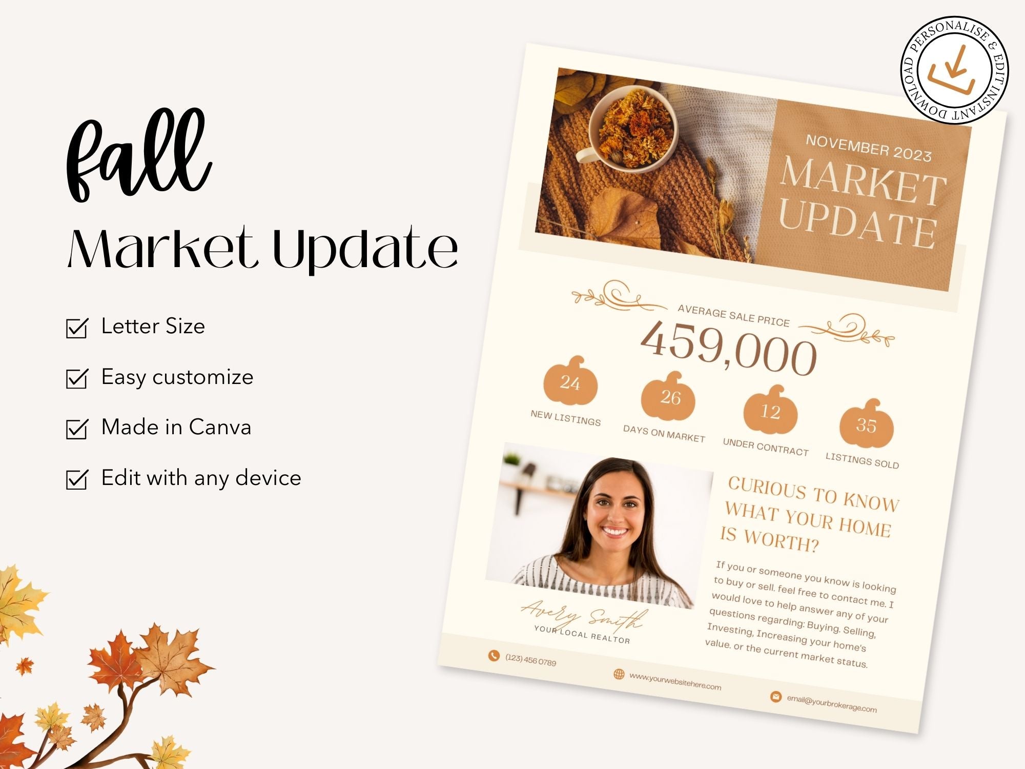 Real Estate Fall Market Update Flyer - Visually appealing flyer providing essential fall market insights for effective communication with clients and prospects.