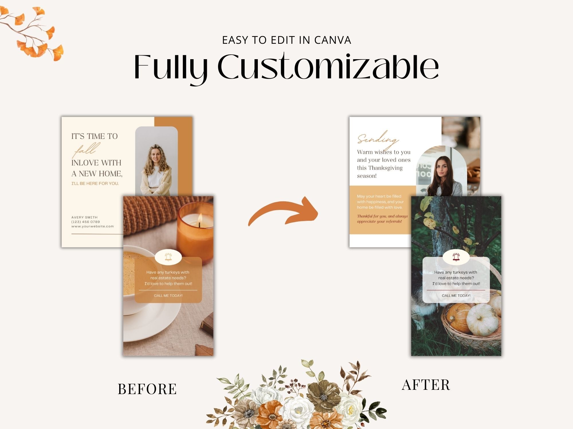 Real Estate Thanksgiving Social Media Posts - Professionally designed posts for expressing gratitude, sharing seasonal updates, and engaging with your audience in the spirit of the Thanksgiving holiday season.