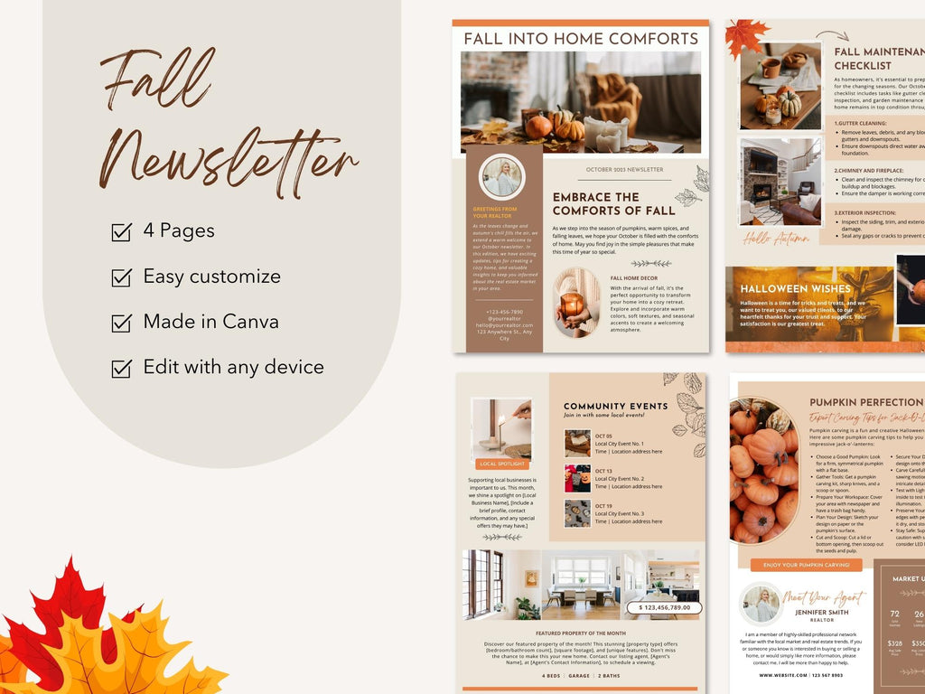 Real Estate Modern Newsletter 2023 - Sleek and modern newsletter template for delivering important updates, expressing seasonal greetings, and maintaining a professional connection with your real estate audience during the month of October.