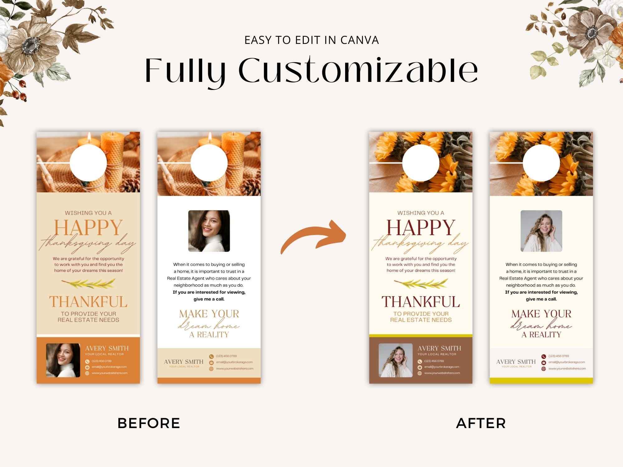 Real Estate Thanksgiving Door Hanger Vol 01 - Beautifully crafted door hanger for connecting with neighbors and clients, blending festive design with expressions of gratitude during the Thanksgiving holiday season.