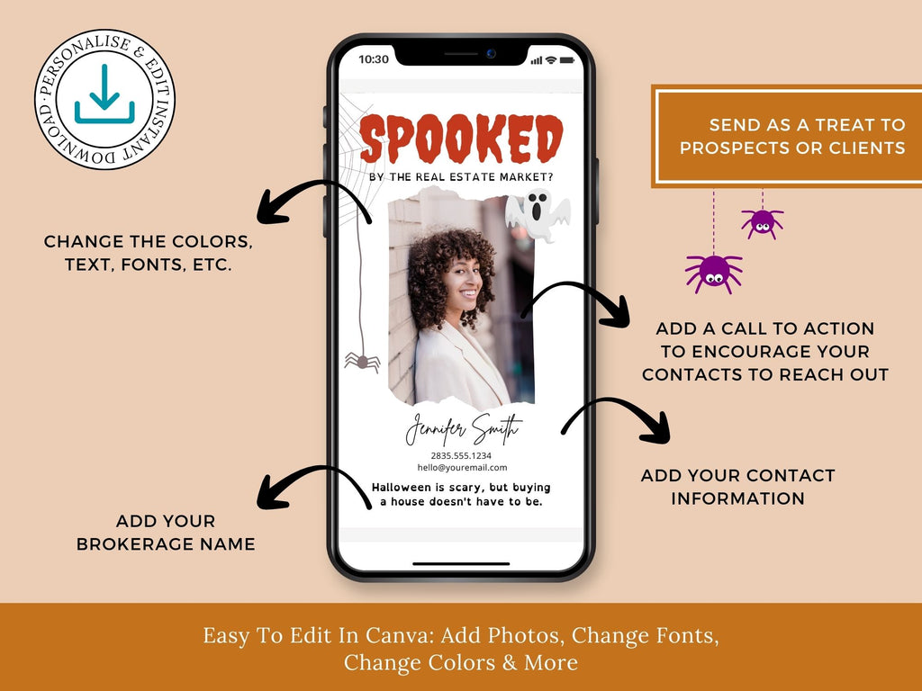 Real Estate Spooked Digital Halloween Card - Digital card adding a touch of Halloween fun to client communications for a unique and engaging way to express seasonal wishes during the spooky season.