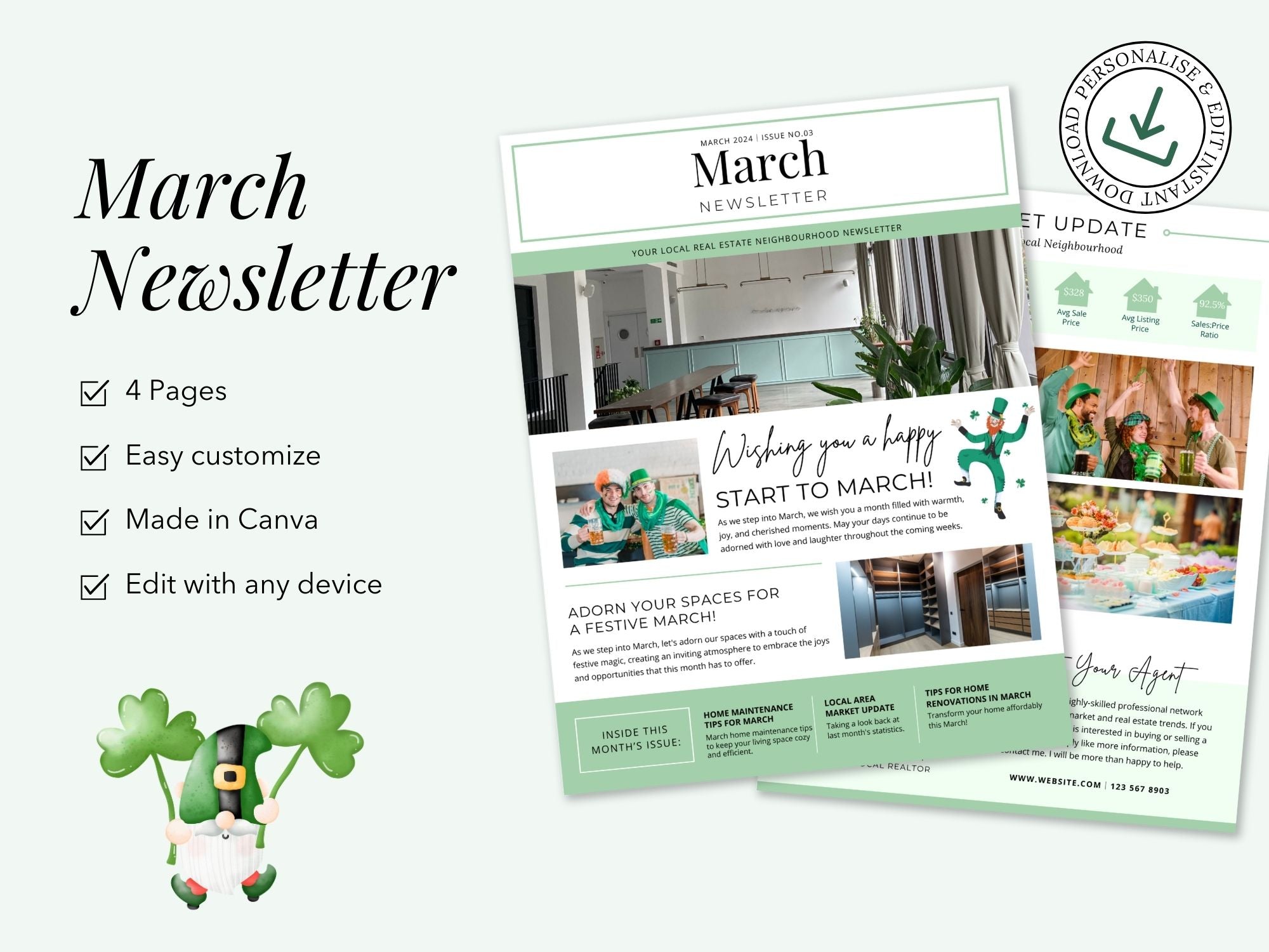 Minimal March Newsletter 2024 - Professionally designed real estate newsletter template with a clean and modern aesthetic.