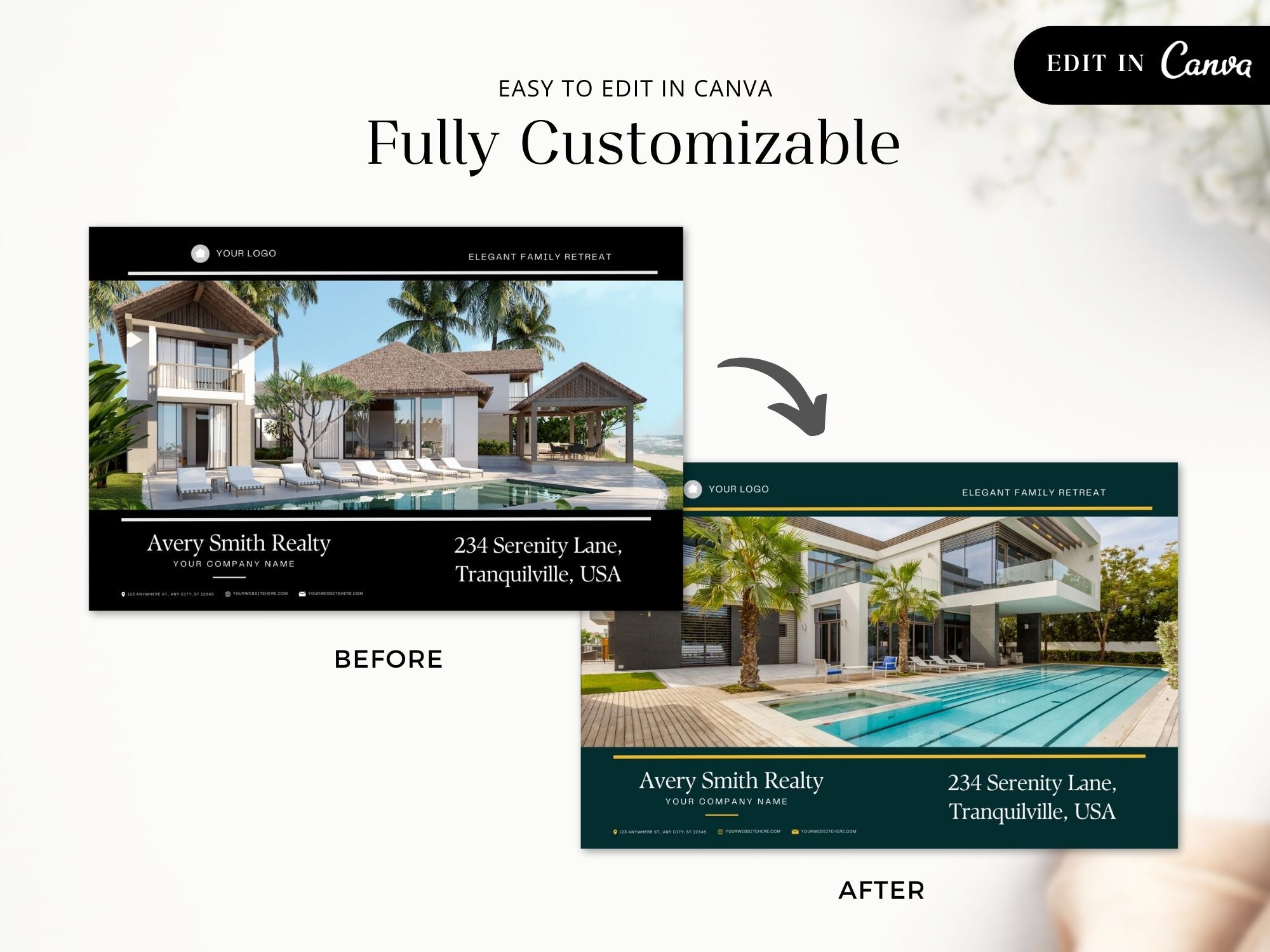 Real Estate Black Luxury Property Brochure - Sleek and sophisticated design showcasing premium properties in an elegant black theme, making it a standout marketing tool for luxury real estate presentations.
