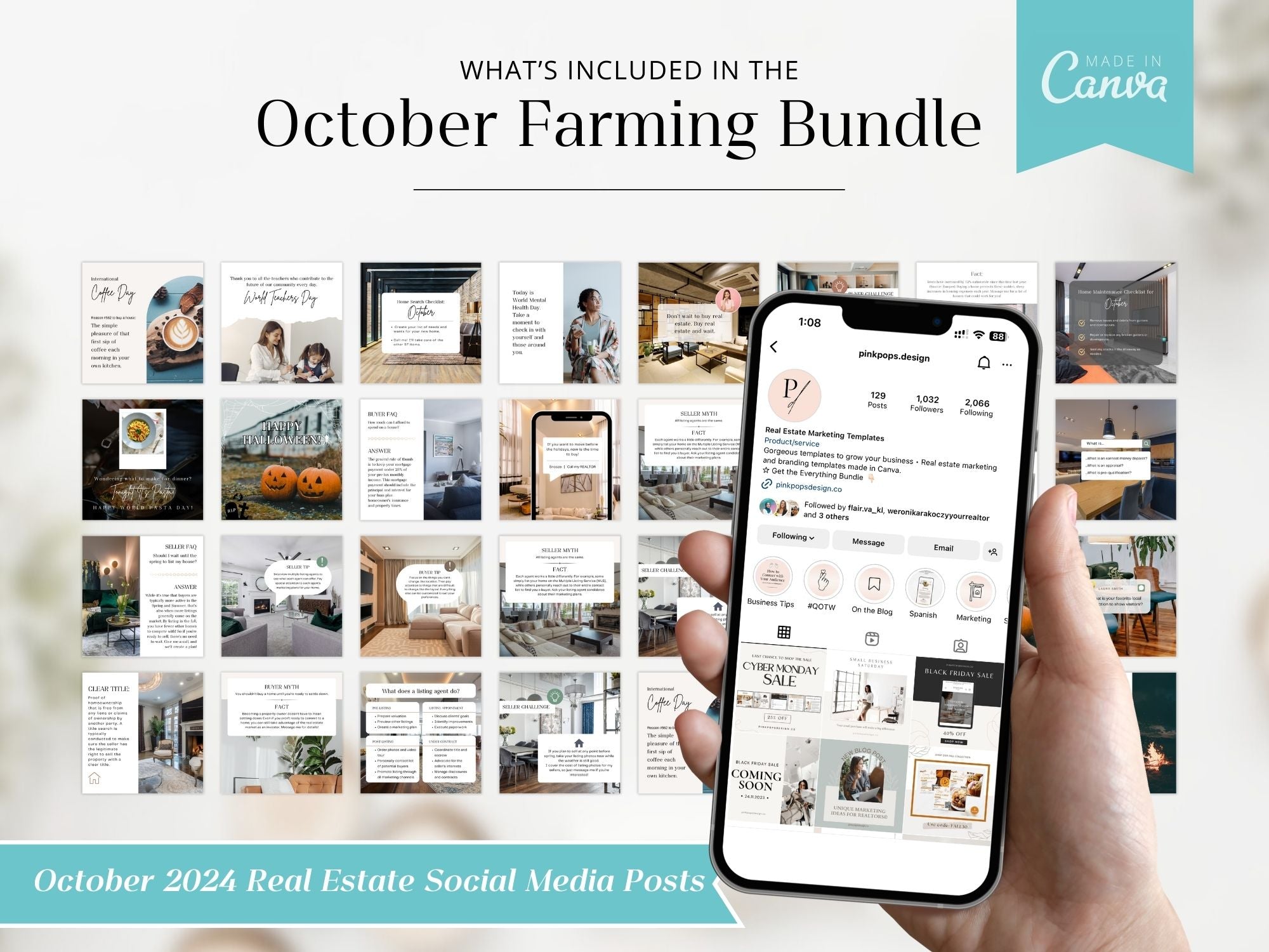 October Farming Bundle with real estate marketing templates for community engagement and outreach.