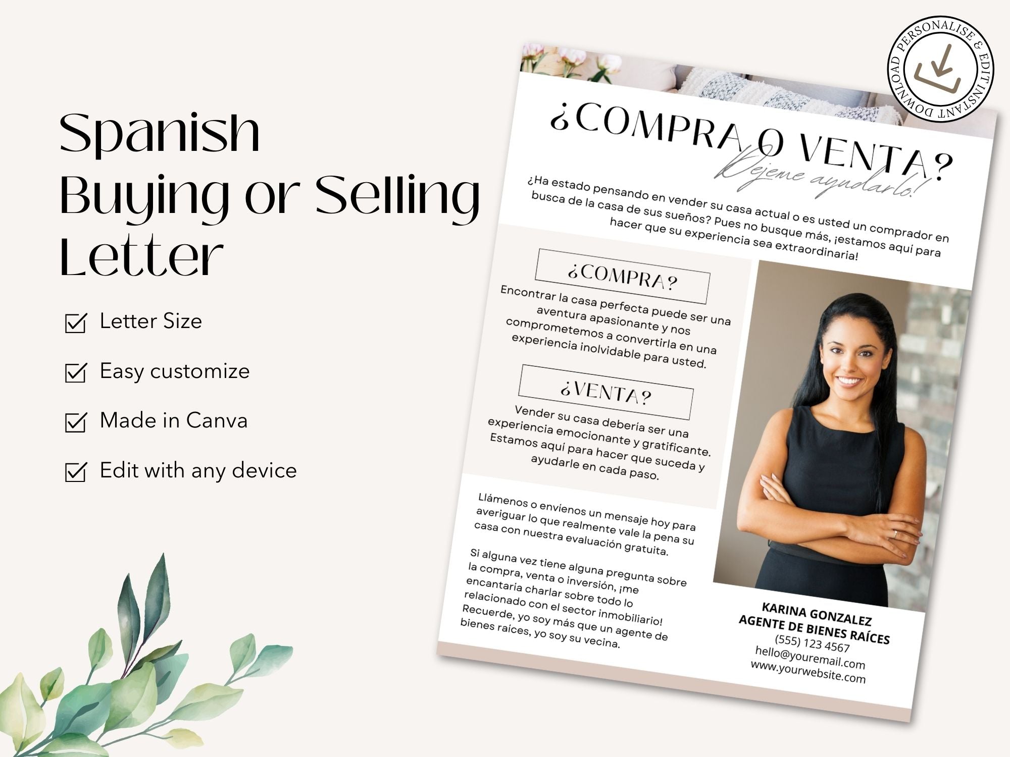 Spanish Buying or Selling Real Estate Letter Vol. 01 - Enhance confidence in property transactions with a personalized introduction and trusted real estate services.