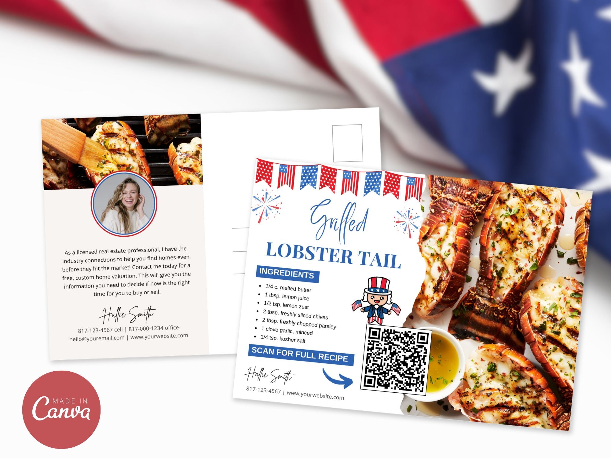 4th of July Real Estate Recipe Postcards - Celebrate Independence Day with delicious recipes and patriotic postcards.