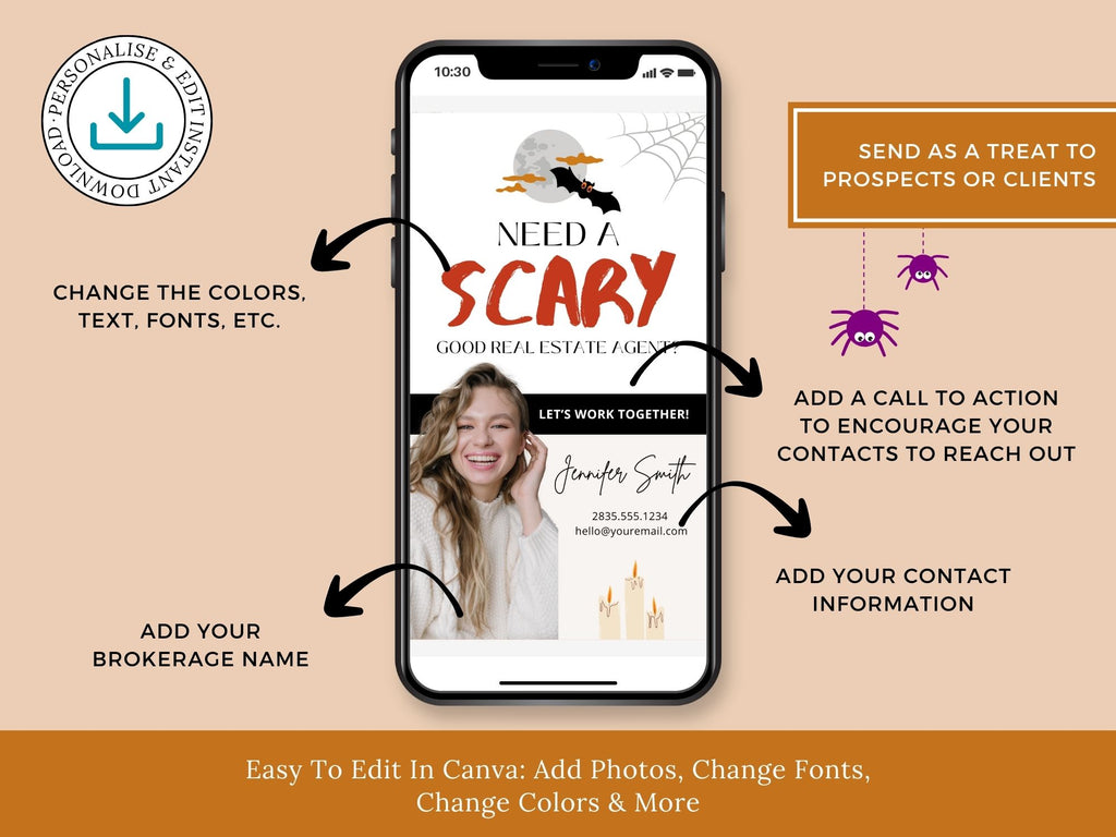 Scary Good Real Estate Agent Digital Halloween Card - Creatively designed digital card combining spooky fun with a professional touch for a unique and engaging way to express seasonal wishes during the Halloween season