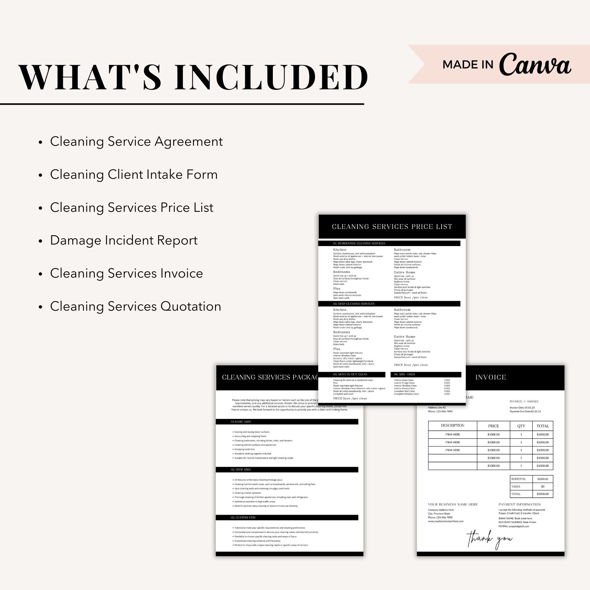Black Cleaning Services Form Bundle