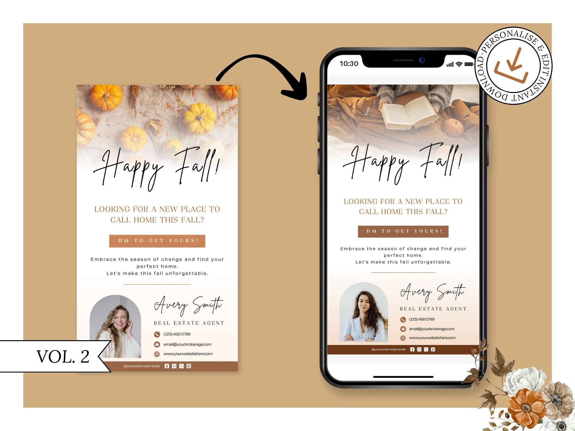 Fall Digital Textables Vol 02 - Autumn-themed designs for real estate digital marketing and client engagement.