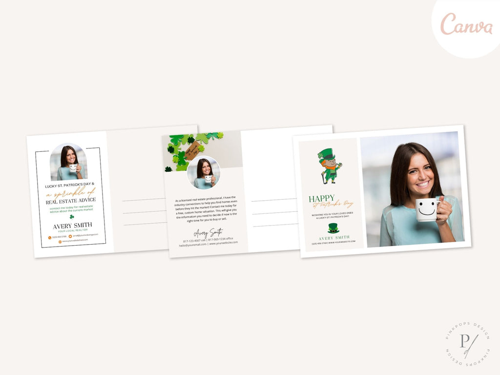 St. Patrick's Day Postcard Bundle - Eye-catching postcards for real estate marketing with Irish-themed charm and professional aesthetics.