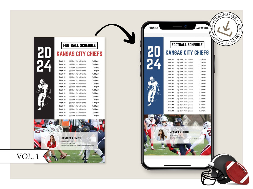 Football Schedule Textables Vol 01 featuring football-themed templates for real estate
marketing through text messages.